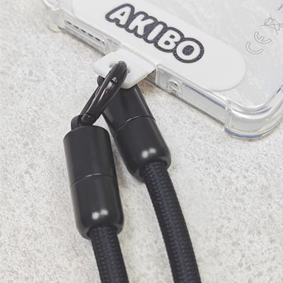 AKIBO簡約充電手機掛繩-經典黑(中性款、快充、耐磨、耐重、TYPE-C to TYPE-C、短款、頸掛) / 內附AKIBO品牌手機掛片1個4