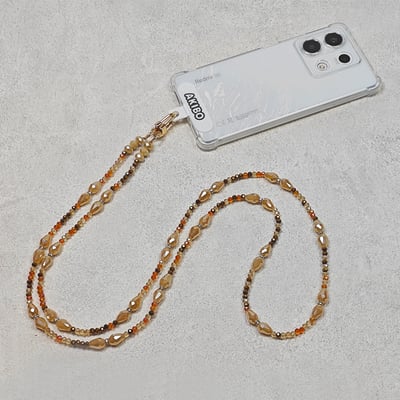 AKIBO波西米亞彩珠包包手機掛繩-流沙棕(女款、水晶)  / 內附AKIBO品牌手機掛片1個4