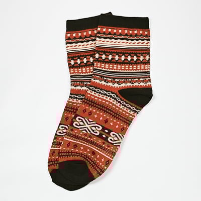 AKIBO民族風織紋中筒襪(三件組)-中性款