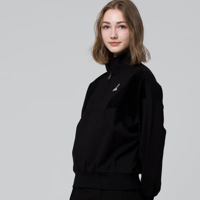 KANGOL袋鼠小Logo女款半開襟上衣-黑3