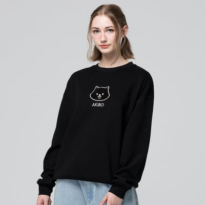 AKIBO日系落肩毛巾繡大學T-經典黑(男女共款)4