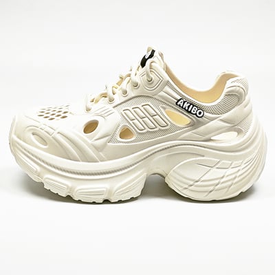 【買1送1】AKIBO輕量透氣老爹鞋-牛奶白(女款、6公分厚底增高、一體成型、輕量、耐走、防水) / 內附AKIBO品牌鞋扣1個。現在買再送鞋扣組(不挑款)12
