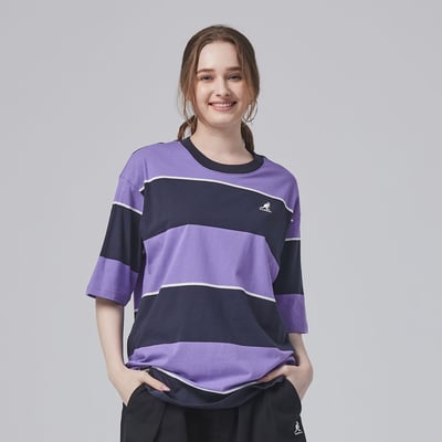 KANGOL寬版落肩條紋短T-紫1