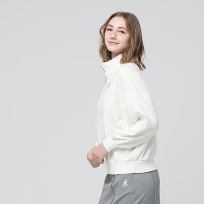 KANGOL袋鼠小Logo女款半開襟上衣-白3