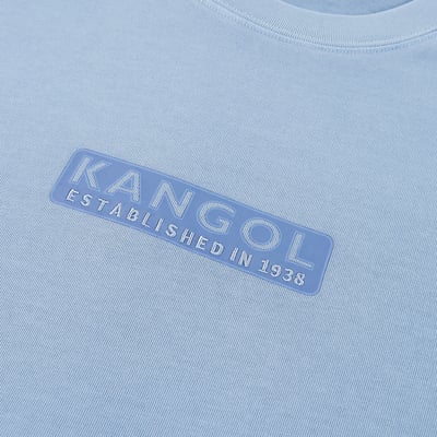 KANGOL中性寬版水洗短T-藍4