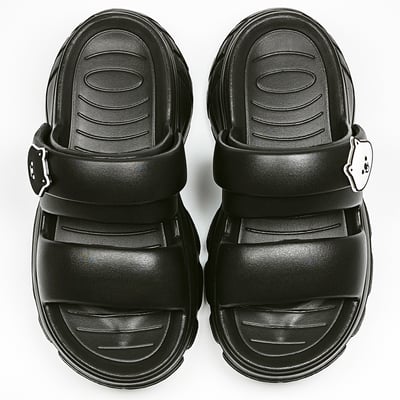 【買1送1】AKIBO澎澎雙帶厚底涼鞋-經典黑(女款、5公分厚底增高、雲朵感、輕量、兩穿、防水) / 內附AKIBO品牌鞋扣1個。現在買再送鞋扣組(不挑款)2