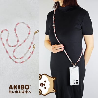 AKIBO粉嫩花瓣包包手機掛繩-櫻花粉(女款、天然石) / 內附AKIBO品牌手機掛片1個1