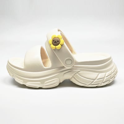 【買1送1】AKIBO澎澎雙帶厚底涼鞋-牛奶白(女款、5公分厚底增高、雲朵感、輕量、兩穿、防水) / 內附AKIBO品牌鞋扣1個。現在買再送鞋扣組(不挑款)15