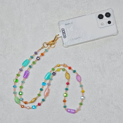 AKIBO波西米亞寶石包包手機掛繩-多彩 (中性款、琉璃)  / 內附AKIBO品牌手機掛片1個4