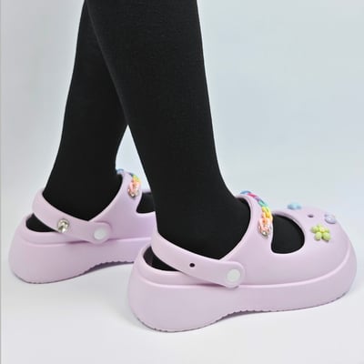 【買1送1】AKIBO瑪莉珍洞洞鞋-薰衣紫(女款、4.5公分厚底增高、雲朵感、輕量、兩穿、防水) / 內附AKIBO品牌鞋扣1個。現在買再送鞋扣組(不挑款)11