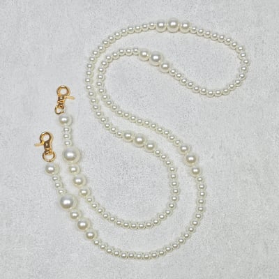 AKIBO優雅珍珠包包手機掛繩-牛奶白(女款、珍珠) / 內附AKIBO品牌手機掛片1個3