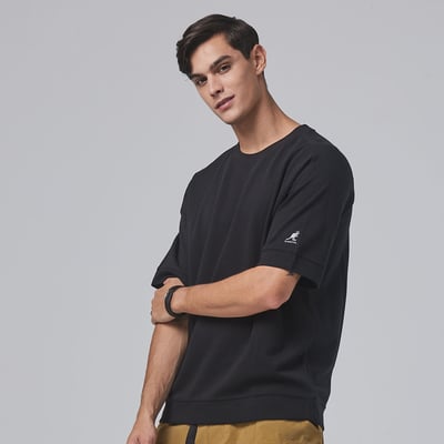 KANGOL袋鼠落肩寬版羅纹短T-黑3