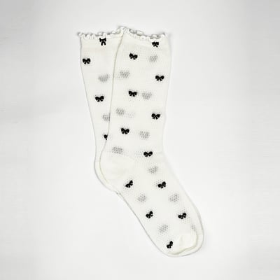 AKIBO蝴蝶結荷葉邊中筒襪(兩件組)-女款9