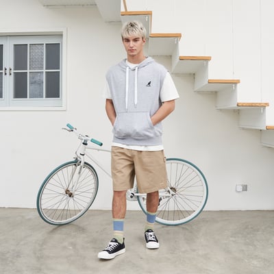 KANGOL袋鼠中性水洗五分褲-卡其2