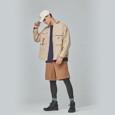 KANGOL袋鼠工裝口袋襯衫外套-卡其5
