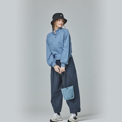 KANGOL袋鼠女款立領短外套-灰藍5