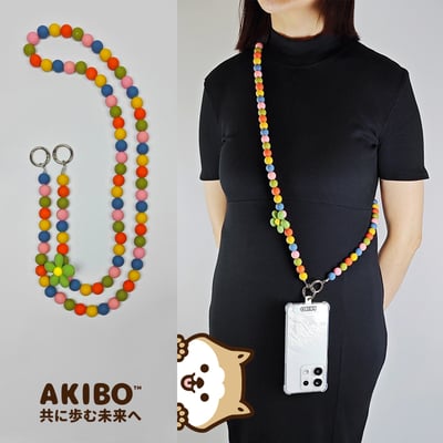 AKIBO童趣彩珠包包手機掛繩-多彩(中性款、木質)  / 內附AKIBO品牌手機掛片1個)1