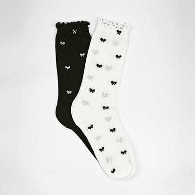 AKIBO蝴蝶結荷葉邊中筒襪(兩件組)-女款1