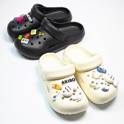 【買1送1】AKIBO泡芙洞洞鞋-經典黑(女款、雲朵感、輕量、兩穿、防水) / 內附AKIBO品牌鞋扣1個。現在買再送鞋扣組(不挑款)19