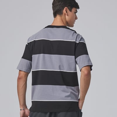 KANGOL寬版落肩條紋短T-灰2