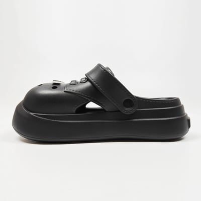 【買1送1】AKIBO小木偶洞洞鞋-經典黑(中性款、5公分厚底增高、寬楦、輕量、兩穿、防水) / 內附AKIBO品牌鞋扣1個。現在買再送鞋扣組(不挑款)14