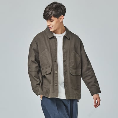 KANGOL袋鼠復古口袋襯衫外套-鐵灰2