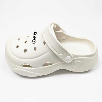 【買1送1】AKIBO波浪厚底洞洞鞋-牛奶白(女款、6公分厚底增高、輕量、兩穿、防水) / 內附AKIBO品牌鞋扣1個。現在買再送鞋扣組(不挑款)14