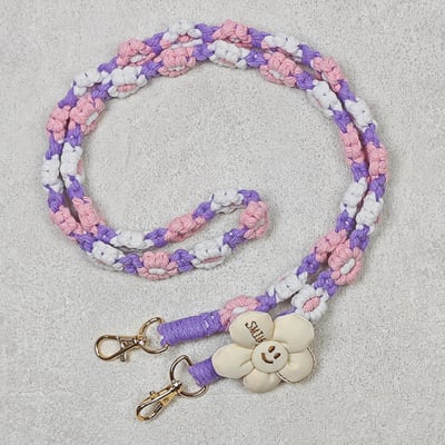 AKIBO手工編織花朵包包手機掛繩-薰衣紫(女款、編織) / 內附AKIBO品牌手機掛片1個3