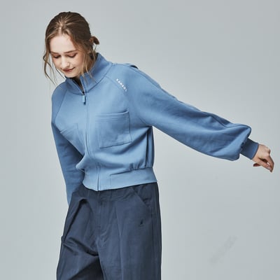 KANGOL袋鼠女款立領短外套-灰藍2