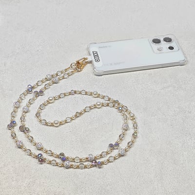 AKIBO巴洛克彩珠包包手機掛繩-薄霧紫(女款、水晶) / 內附AKIBO品牌手機掛片1個5