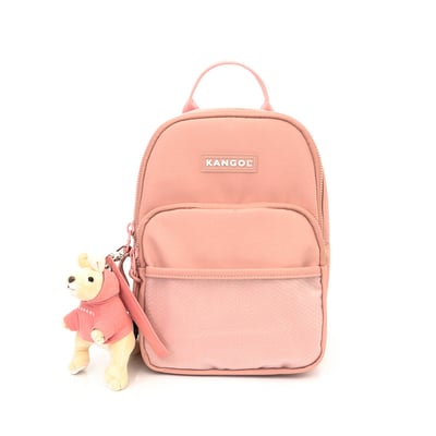 KANGOL袋鼠吊飾尼龍後背包-粉1