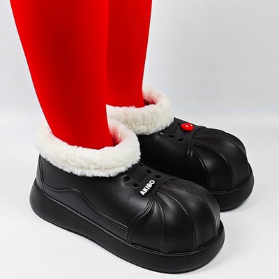 【買1送1】AKIBO毛毛洞洞短靴-經典黑(女款、4公分厚底增高、雲朵感、輕量、保暖) / 內附AKIBO品牌鞋扣2個。現在買再送鞋扣組(不挑款)10