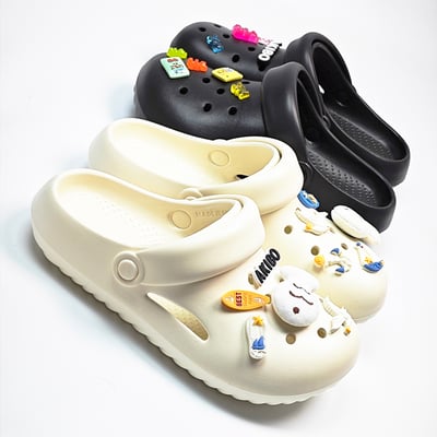 【買1送1】AKIBO泡芙洞洞鞋-牛奶白(女款、雲朵感、輕量、兩穿、防水) / 內附AKIBO品牌鞋扣1個。現在買再送鞋扣組(不挑款)21