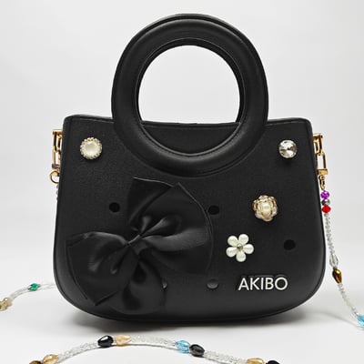 【買1送1】AKIBO滿月包-經典黑/波西米亞彩珠背帶(肩背手提洞洞包。中性款、輕量、防水) / 內附AKIBO品牌鞋扣1個。現在買再送鞋扣組(不挑款)2