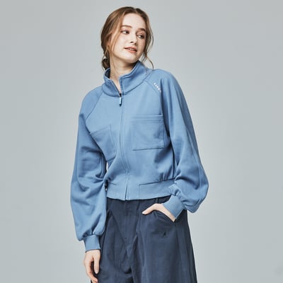 KANGOL袋鼠女款立領短外套-灰藍1