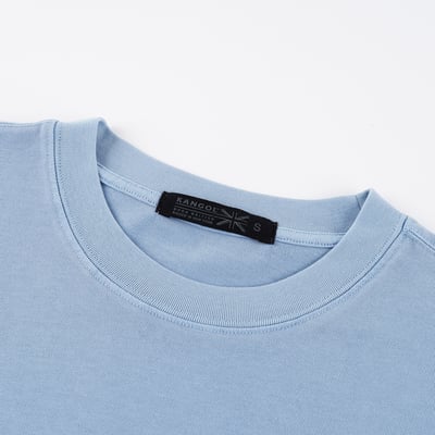 KANGOL中性寬版水洗短T-藍3