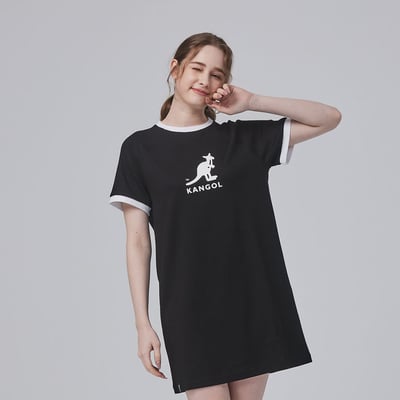 KANGOL袋鼠女休閒洋裝-黑3