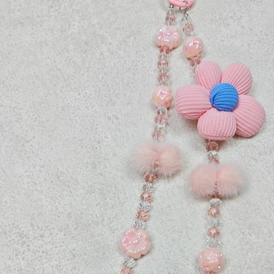 AKIBO珠光雪羽包包手機掛繩-櫻花粉(女款、水晶) / 內附AKIBO品牌手機掛片1個7