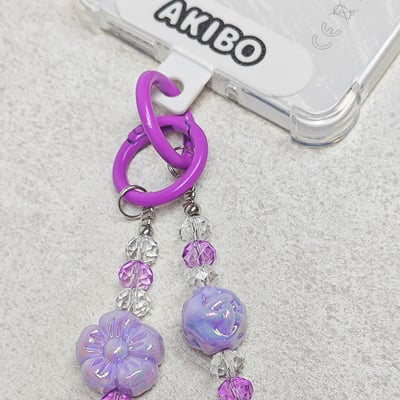 AKIBO珠光雪羽包包手機掛繩-薰衣紫(女款、水晶) / 內附AKIBO品牌手機掛片1個6