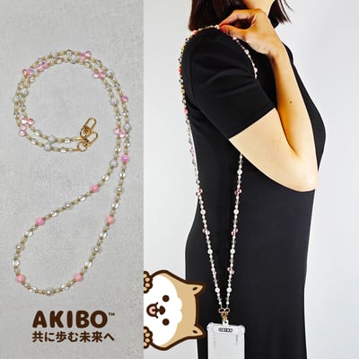 AKIBO巴洛克彩珠包包手機掛繩-櫻花粉(女款、水晶) / 內附AKIBO品牌手機掛片1個1