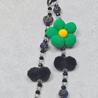 AKIBO珠光雪羽包包手機掛繩-經典黑(女款、水晶) / 內附AKIBO品牌手機掛片1個7