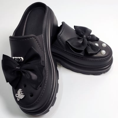 AKIBO黑蝴蝶結款洞洞鞋扣 (六件組)3