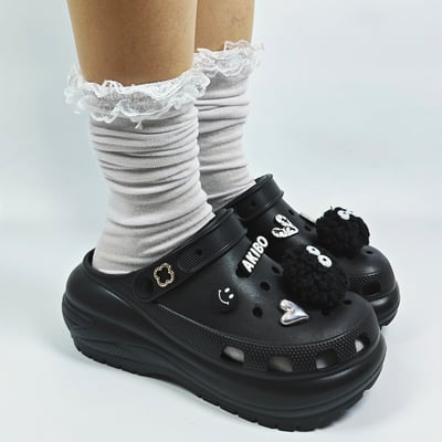 【買1送1】AKIBO老爹洞洞鞋-經典黑(女款、7公分厚底增高、寬楦、輕量、兩穿、防水) / 內附AKIBO品牌鞋扣1個。現在買再送鞋扣組(不挑款)8