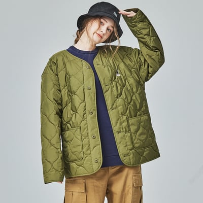 KANGOL袋鼠水波紋鋪棉外套-軍綠1