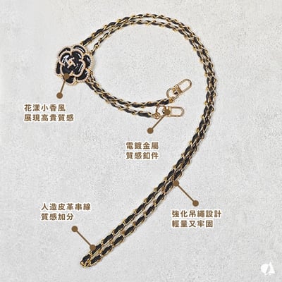 AKIBO皮革花漾包包手機掛繩-經典黑(女款、金屬) / 內附AKIBO品牌手機掛片1個2