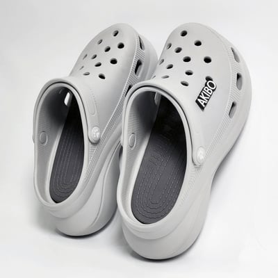 【買1送1】AKIBO厚底洞洞鞋-質感灰(女款、6公分厚底增高、寬楦、輕量、兩穿、防水) / 內附AKIBO品牌鞋扣1個。現在買再送鞋扣組(不挑款)23