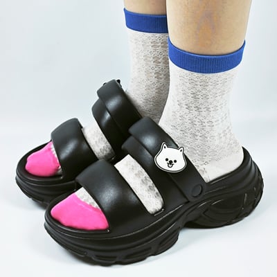 【買1送1】AKIBO澎澎雙帶厚底涼鞋-經典黑(女款、5公分厚底增高、雲朵感、輕量、兩穿、防水) / 內附AKIBO品牌鞋扣1個。現在買再送鞋扣組(不挑款)13