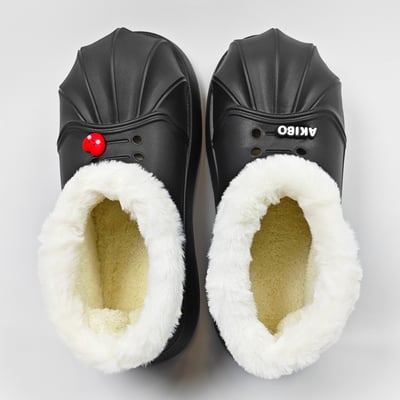 【買1送1】AKIBO毛毛洞洞短靴-經典黑(女款、4公分厚底增高、雲朵感、輕量、保暖) / 內附AKIBO品牌鞋扣2個。現在買再送鞋扣組(不挑款)8