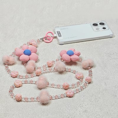 AKIBO珠光雪羽包包手機掛繩-櫻花粉(女款、水晶) / 內附AKIBO品牌手機掛片1個4