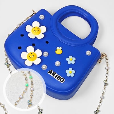 【買1送1】AKIBO滿月包-寶石藍 / 巴洛克彩珠背帶 (肩背手提洞洞包。中性款、輕量、防水) / 內附AKIBO品牌鞋扣1個。現在買再送鞋扣組(不挑款)1